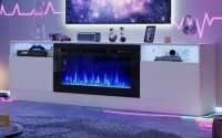 AOXUN 80-in W White TV Stand with LED Flat Wall Electric Fireplace with Remote Control Included (2 Boxes) New in Box $799
