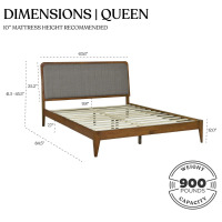 Wade Logan Bethelmie Solid Wood Upholstered Headboard Queen Bed Frame, Walnut Brown, New in Box $1,099