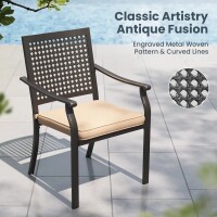 PHI VILLA Outdoor Fixed Steel Dining Chair with Woven Pattern, Brown Cushions, New in Box $299