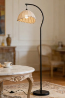 Mercer41 Modern Scandinavian Cozy Arched Floor Lamp With Linen Scalloped Shade $399