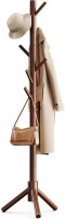 Pipishell Solid Wooden Coat Rack Freestanding with 8 Hooks, Brown 3 Height Options, 100% Pine Wood, Tool-Free Assembly, Large Triangular Base, Smooth Rods & Hooks Prevent Clothing Snags $99
