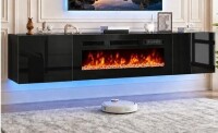 OneBlis 80'' Floating TV Stand with 40" Electric Fireplace, Wall Mounted Entertainment Center with Storage for TVs up to 90", Adjustable 12-Color LED Lights Media TV Console for Living Room (Fireplace Insert Sold Separately) New In Box $499