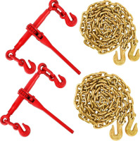Vevor Chain Binder Kit 5/16"-3/8" 2Pcs, Ratchet Load Binders 9200 lbs Working Load Limit, G70 5/16"&times;10ft Heavy Duty Ratchet Binders and Chains with Grab Hooks for Truck, Tie Down, Hauling, Towing New Open Box $299