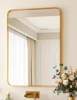 XRAMFY 24 in. W x 36 in. H Rectangular Aluminum Alloy Framed Rounded Gold Wall Mirror New In Box $299