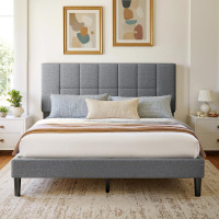 Marsail Upholstered Queen Bed Frame with Headboard, Modern Bed Frame, Gray New In Box $399