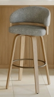 George Oliver 30" Swivel Upholstered Bar Stool With Wood Frame, Grey Seat, Oak Frame, New in Box $499