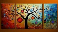 Satin Art Heavy Texture Painting, Tree of Life Painting, 3 Piece Canvas Painting New In Box $199