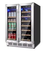Hooure 24 in. Dual Zone Built-In/Freestanding Beverage Cooler with Lock Glass Door and LED Light in Stainless Steel New in Box $999