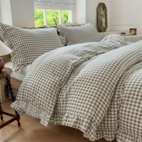 NSNLGSGC Queen Size 3-Piece Gingham Ruffled Duvet Cover Set, Pre-Washed Microfiber Ultra-Soft Plaid Checked Comforter Cover Set New In Box $199