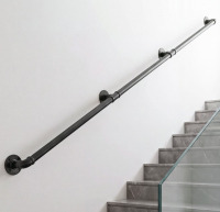 VEVOR Wall-Mounted Stair Handrail, 8 ft 440 lbs Load Black Metal Railing, for Indoor Steps, Loft, Porch & Hallways, Heavy-Duty Industrial Carbon Steel Hand Rail, Round Tube, with Mounting Hardware New Open Box $199