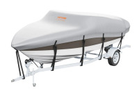 VEVOR Boat Cover, 17'-19' Trailerable Waterproof Boat Cover, 600D Marine Grade PU Oxford, with Motor Cover and Buckle Straps, for V-Hull, Tri-Hull, Runabout, Bass Boat, Fish Ski Boat, Grey New In Box $199