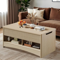 Pipishell Modern Lift Top Coffee Table with Storage, Fluted Design, Hidden Compartment & Open Shelf, Hydraulic Lift Tabletop, Center Table for Living Room, Natural Oak New in Box $299