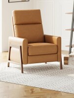 COLAMY Push Back Recliner Chair, Upholstered Leather Recliner with Footrest 105-135 Degree Adjustable, Comfy Modern Wingback Recliner for Living Room, Bedroom, Small Spaces, Camel New In Box $399