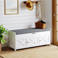 Pipishell 2-Tier Shoe Storage Bench, Entryway Bench with 3 Barn Doors, Cushion Seat, Hidden Storage, Adjustable Shelf, 200 lbs Capacity, for Entryway, Living Room, Bedroom, White (39.4?Wx15?Dx18.1?H) New In Box $299