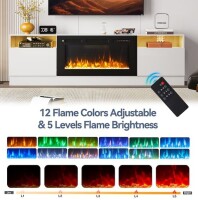 AOXUN 80-in W White TV Stand with LED Flat Wall Electric Fireplace with Remote Control Included in Color Black Similar to Picture New Open Box 2 Boxes $499