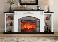 BOSHIRO 72 " Farmhouse Electric Fireplace with Mantel, White TV Stand for TVs Up to 80 Inch, Modern Entertainment Center Accent Furniture, Stacked Stone Surround, Similar to Picture (Fireplace Insert Sold Separately) New in Box $699