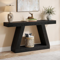 Tribesigns Farmhouse Console Table, 55-Inch Rustic Sofa Table with Storage, Industrial Wooden Entryway Table for Hallway, Living Room, Black & Brown New in Box $399