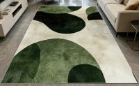 Ebern Designs 6' x 9' Minimalist Abstract Watercolor Geometric Teardrop Sage Green & Black Neutral Area Rug $299