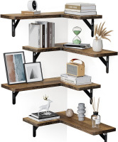 Amada Corner Floating Shelves, Paulownia Wood, Set of 4, Brown New In Box $99