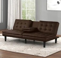 Mainstays Memory Foam Pillowtop Futon with Cupholders in Dark Brown Faux Leather New in Box Factory Sealed $699