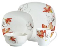 Tabletops Gallery 16pc Porcelain Lily Dinnerware Set - Floral Botanical, Service for 4, Includes Mugs & Plates New Shelf Pull $199
