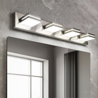 OKELI 4 Light Bathroom Vanity Light Brushed Nickel Modern 32W LED Dimmable Vanity Light Over Mirror 350&deg; Adjustable Lamp Head Cold White 6000K ETL Listed 30Inch $299