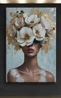 Mercer41 Modern Golden Petal Silhouette Wall Art, Floral Woman Portrait Face Wall Art, Contemporary Decoration Home Bedroom Wall Art Poster (Framed, 20&times;30 Inch) / IDEA4WALL Mid Century Modern Boho Dark Line Art Illusions With Yellow Spheres - Graphic Art 