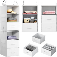 Pipishell 6-Shelf Hanging Closet Organizer, Hanging Shelves with 2 Separable 3-Tier Shelves, Closet Shelves Organizer with 3 Removable Drawers for Wardrobe, Nursery, Baby Clothes Organizer, White New In Box $89