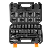 VEVOR Impact Socket Set with 1/2" Drive, Comprising 23 Pieces in SAE (7/16" -1") & Metric Measurements, 6 Point Cr-V Alloy Steel, Ideal for Car Maintenance, Includes Ratchet Handle and Durable Storage Case New In Box $89