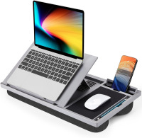 LORYERGO Adjustable Laptop Desk with Cushion, Mouse Pad & Cellphone Slot - Laptop Stand for Bed & Couch, Riser for Home & Office (Grey) New In Box $89