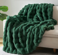 AIMEBBY Faux Fur Throw Blanket for Couch &ndash; Linen Fluffy Cozy Rabbit Fleece, Plush Soft Bubble Blanket for Sofa & Bed, Warm Fuzzy Home Room Decor Throw 50" x 60" $199
