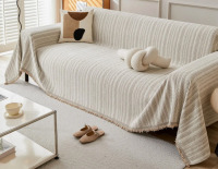 Nayoroom Couch Cover Chenille Sofa Covers Washablereversible Chic Sofa Cover Throw Striped Soft Loveseat Covers, 71" H x 150" W New In Box $199