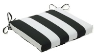 Pillow Perfect Stripe Indoor/Outdoor Square Corner Chair Seat Cushion with Ties, Plush Fiber Fill, Weather, and Fade Resistant, 16" x 18.5", Black/White Cabana Stripe / Blazing Needles 19-inch Rounded Back Indoor/Outdoor Chair Cushion - Tropical Botanical