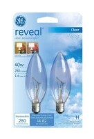 GE Reveal Chandelier Light Bulb, Blunt Tip, 40-Watts New In Box