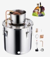 VEVOR Alcohol Still, 8 Gal / 30 L Stainless Steel Water Alcohol Distiller with Copper Coil, Home Brewing Refining Fermentation Kit with Thermometer & Pump, for Wine Whisky Brandy, Silver New in Box $299