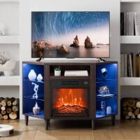 VEVOR Electric Fireplace TV Stand, Corner TV Stand for TVs up to 50", Corner Console with 18" Fireplace, Vintage Design, 20 LED Lights, Remote Control & Timer for Living Room, Brown New in Box $599