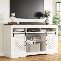 RoyalCraft Farmhouse TV Stand for 65+ Inch TV: Entertainment Center with Storage, Wood TV Console Cabinets with Sliding Barn Door, Tall Media with Adjustable Shelves for Living Rooms, Ivory & Oak New in Box $499