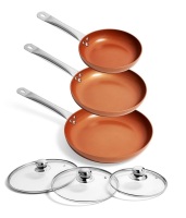 Razab Copper Nonstick Frying Pan Set with Lids, 8", 9.5" & 11" Frying Pans New In Box $139.99