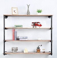 Oldrainbow Floating Shelves for Wall Industrial Pipe Shelving, Rustic Pipe Shelves with Wood Iron Pipe Shelf, Metal Floating Shelf Wall Mounted Bookshelf Unit, Bar Wall Shelves Hanging Book Shelves (4 Tier, 48in) $269.99